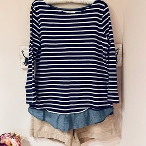 Loft sweater with faux undershirt. Navy with blue